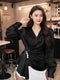 Stylish Formal V-Neck Long Sleeves Satin Tops